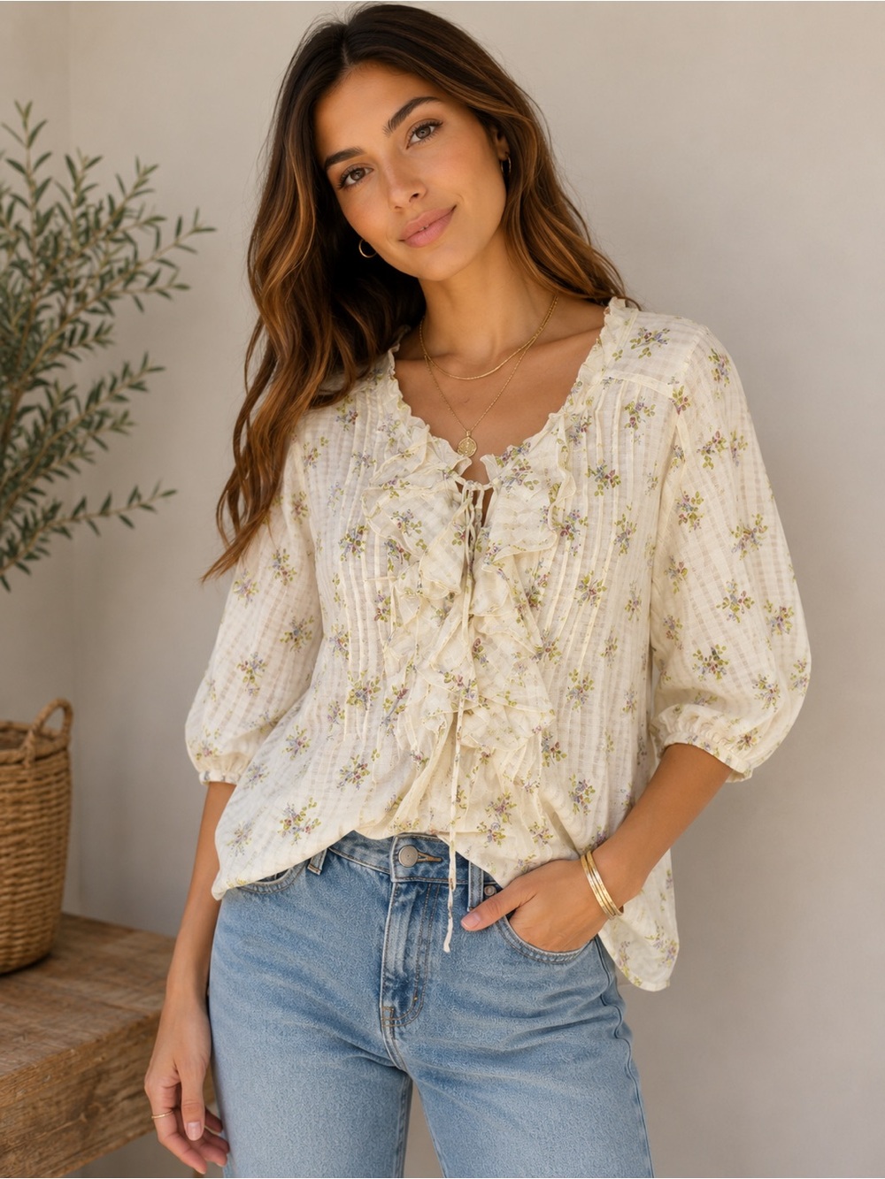 Nwot Denim & Supply Ralph Lauren Floral Ruffle Peasant Blouse | Boho Cottagecore